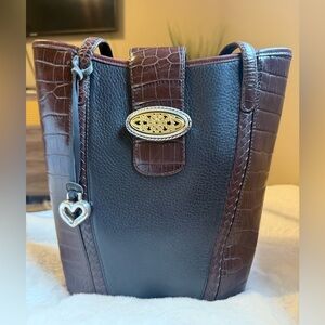 Brighton Brown and Black Croc-Trim Bucket Tote